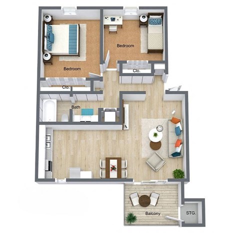 Fern  Renovated 21-2 Bedroom 1 Bathroom Floorplan at The Preserve at Pine Valley Apartments, North Carolina 28412